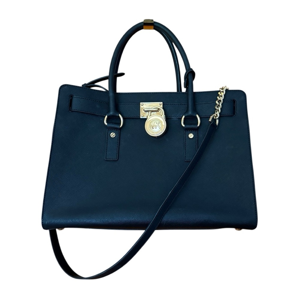 Michael Kors Black Saffiano Leather Satchel with Gold Hardware